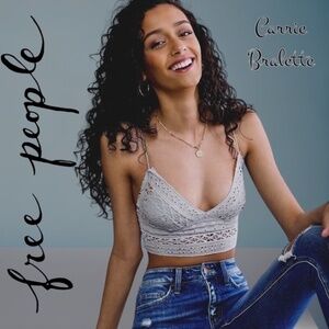 FREE PEOPLE NWT Carrie Embroidered Longline Cotton Bralette-Blue Moon/LG